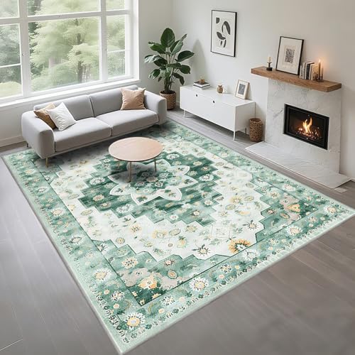 Kunsen Teppich Ankleidezimmer Weich Ohne Zu Verblassen Grün 60x90cm, Vintage Blumen für Esszimmer Schlafzimmer von Kunsen