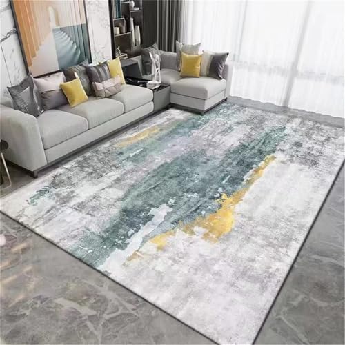 Kunsen Teppich Badezimmer Living Room Rug Blau Braunes, schmutzabweisendes und langlebiges Jugendzimmer mit geometrischem Muster 200x300CM Wohnzimmer Couch von Kunsen