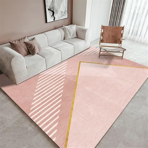 Kunsen Teppich Bett 120X200CM Rosa Waschbare Wohnzimmerdekoration mit goldenem Streifendesign Balkon Zimmer Kunsen Teppich Bett 120X200CM Rosa Waschbare Wohnzimmerdekoration mit goldenem Streifendesign Balkon Zimmer von Kunsen