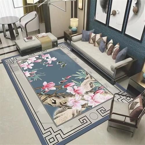 Kunsen Teppich Bett 180X230CM Blau Waschbare Wohnzimmerdekoration mit orientalischem Blumenmuster in Rosa elegant Wohnzimmer möbel kurzflor Kunsen Teppich Bett 180X230CM Blau Waschbare Wohnzimmerdekoration mit orientalischem Blumenmuster in Rosa elegant Wohnzimmer möbel kurzflor von Kunsen