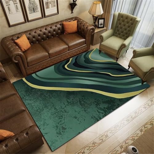 Kunsen Teppich Boden 160X200CM Grün Bequeme und langlebige Raumdekoration mit Streifenmuster Area Rug Wohnzimmer Teppichboden von Kunsen