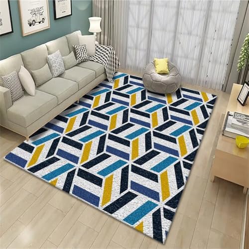 Kunsen Teppich Design 300X400CM Blau Gelb grau rutschfeste langlebige Moderne geometrische Muster Wohnzimmer modern großer von Kunsen