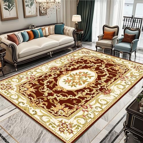 Kunsen Teppich Jugendzimmer Jungen 120X180CM Rot Moderne Teppiche Wohnzimmer Kinderteppich Wald Kleines Gelbgrünes Retro-Blumenmusterrechteck von Kunsen