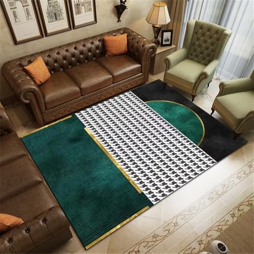 Kunsen Teppich Kinder 180X230CM Grün Graues und schwarzes, pflegeleichtes Wohnzimmer mit modernem Karomuster Unter Esstisch Childrens Rugs for Bedroom Girls von Kunsen