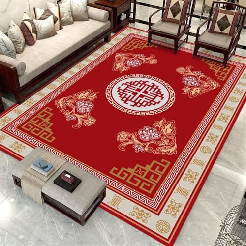 Kunsen Teppich Kinder 180X230CM Rot Leicht zu reinigendes modernes Wohnzimmer mit Blumenmuster Läufer Flur Wohnzimmer-Accessoires von Kunsen