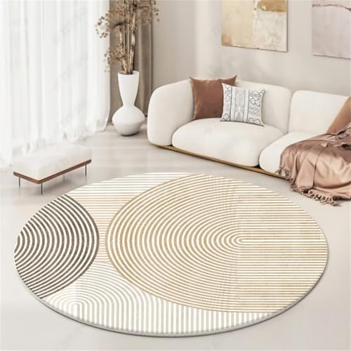 Kunsen Teppich Kinderzimmer Maedchen 100x100cm Khakifarben Weiches, langlebiges modernes Streifendesign für das Schlafzimmer und Wohnzimmer am Bettrand Teppiche Modern Designer Boden von Kunsen