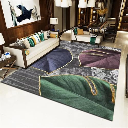 Kunsen Teppich Läufer 50X80CM grau blau grün lila waschbar Blatt Muster Wohnzimmer Auslegware Eingangsbereich von Kunsen