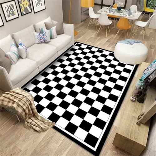 Kunsen Teppich Läufer Waschbar 180X230CM Schwarz und Weiß Waschbares modernes Kariertes Muster Wohnzimmer Schlafzimmer Designer von Kunsen