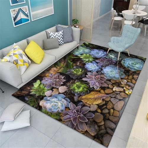 Kunsen Teppich Mädchen 50X80CM Blau Grün-Violettes 3D-Druckmuster für Pflegeleichte Flure Kinderteppich Wald Teppiche Schlafzimmer von Kunsen