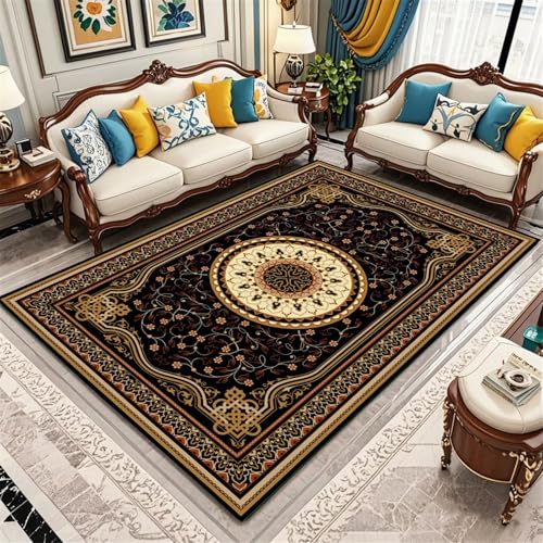 Kunsen Teppich Quadratisch 300X400CM Schwarz Weicher Couch Wohnzimmer XXL Rutschfestes und schmutzabweisendes Retro-Blumendesign fürs Büro von Kunsen