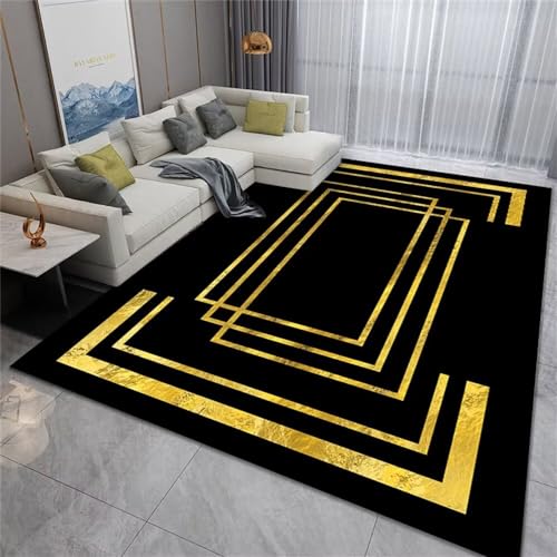 Kunsen Teppich Schlafzimmer Bathroom Accessories Gelbes und schwarzes geometrisches Design rechteckiger Wohnzimmerteppich moderner Stil verschleißfest wohnzimmercouch 60X100CM von Kunsen
