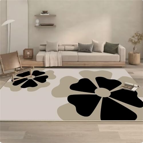 Kunsen Teppich Schlafzimmer Carpets Grau-Schwarze Blume rechteckige Blumendekoration Wohnzimmer großer Teppich verschleißfest teppiche für Wohnzimmer 160X230CM von Kunsen