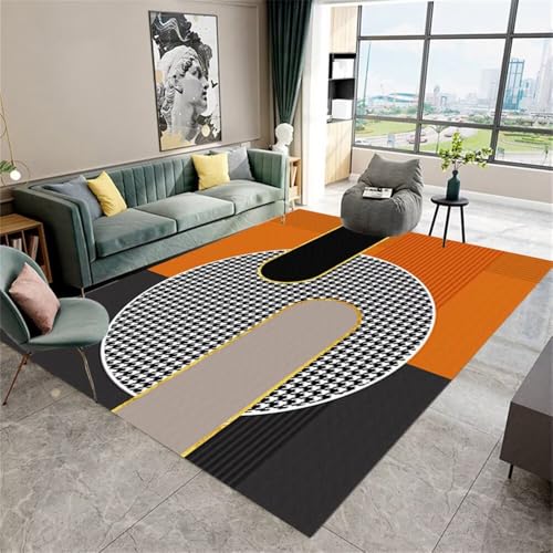 Kunsen Teppich Schlafzimmer Groß 160X230CM orange Farbe Schmutzabweisendes Jugendzimmer im modernen Karomuster in Grau und Schwarz Kinderzimmer Teppiche Junge Esstisch von Kunsen