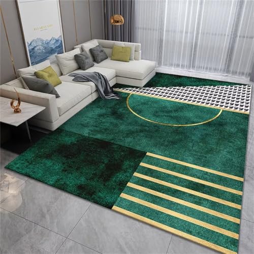 Kunsen Teppich Schlafzimmer Kitchen Carpet Grüner minimalistischer geometrischer Design-Schlafzimmerteppich gelb passend kann angepasst Werden Teppich Flur rutschfest 50X70CM von Kunsen