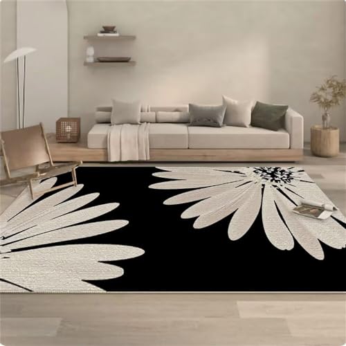 Kunsen Teppich Schlafzimmer Teppich Wohnzimmer Schwarz und grau große Blume Design rechteckigen Wohnzimmer Teppich bequem, Anti-Fouling und verschleißfest küchenteppich waschbar 160X280CM von Kunsen
