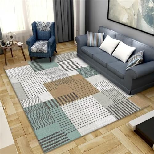 Kunsen Teppich Schlafzimmer abwaschbarer Teppich Grau-blaues geometrisches quadratisches Design Wohnzimmer großer Teppich verschleißfest und Nicht verformbar Teppich für bürostuhl 200X300CM von Kunsen