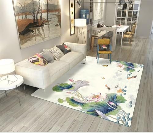 Kunsen Teppich Schlafzimmer badezimmerteppich Klassische große Blumendekoration blau Sofa Zubehör waschbar Room deko 200X250CM von Kunsen