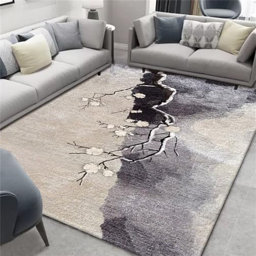 Kunsen Teppich Schlafzimmer küchenteppich läufer waschbar Das verschleißfeste graue Teppichzweigdruckdesign ist weich und bequem, verschleißfest und Nicht verformt Living Floor 200X250CM von Kunsen