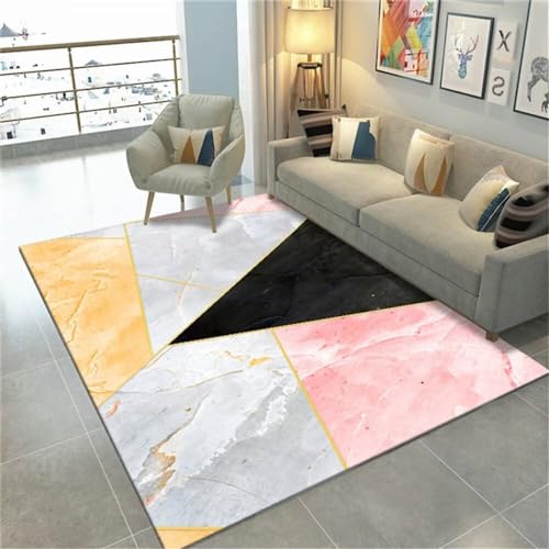 Kunsen Teppich Schlafzimmer sitzecke Farbiger Marmor geometrisches quadratisches Design Wohnzimmer großer Teppich verschleißfest und Nicht verformbar Teppich Badezimmer 60X90CM von Kunsen