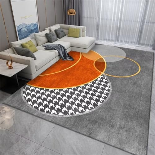 Kunsen Teppich Schlafzimmer teppiche Flur orange-Grauer Teppich halbrund geometrisches Design Linie Dekoration Wohnzimmer Teppich verschleißfest Baby Teppich 60X90CM von Kunsen