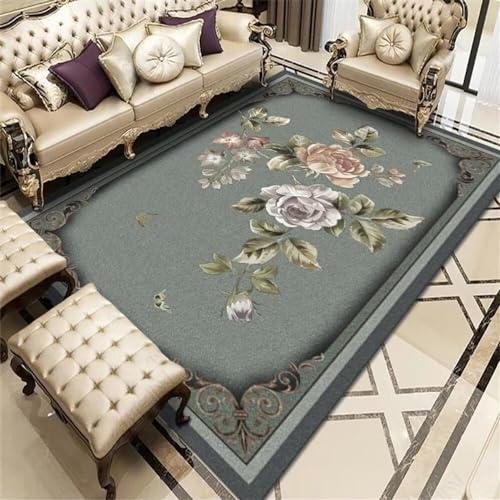 Kunsen Teppich Schlafzimmer teppiche für Wohnzimmer Orientalischer Teppich grau Grundfarbe Licht Blume Dekoration Wohnzimmer Teppich Antifouling Teppich Bad 160X280CM von Kunsen