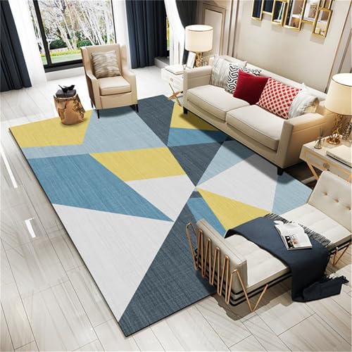Kunsen Teppich Schreibtischstuhl esszimmer deko Blau, Gelb Waschbare Moderne Planmuster für das Wohnzimmer und Schlafzimmer von Jugendlichen 160x280CM waschbar von Kunsen