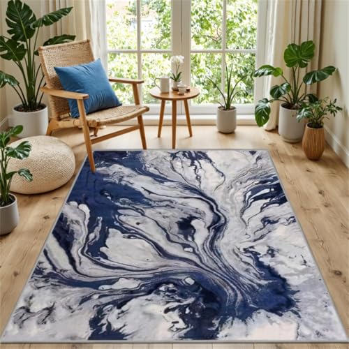 Kunsen Teppich Unter Esstisch Blau 140X200Cm Kurzflor Abstrakter Stil Für Wohnzimmer Schlafzimmer Büro Bereich Kunsen Teppich Unter Esstisch Blau 140X200Cm Kurzflor Abstrakter Stil Für Wohnzimmer Schlafzimmer Büro Bereich von Kunsen