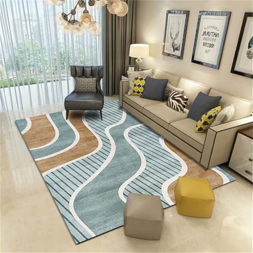 Kunsen Teppich Wohnzimmer schöne Blau Gelbes, weiches, waschbares, modernes geometrisches 180x280CM sitzecke kinderzimmer von Kunsen