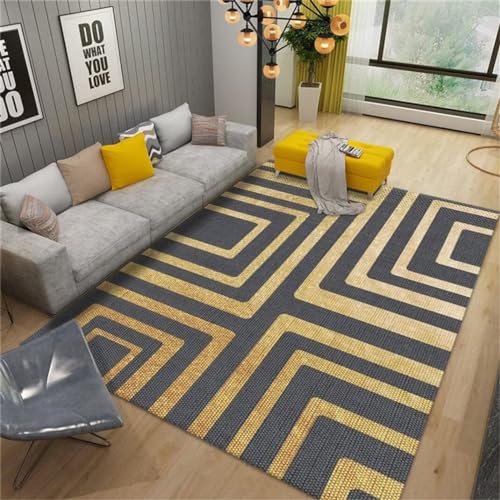 Kunsen Teppich modern Design Wohnzimmer Kamin Teppich super luxuriös Grau Gelber Teppich Sofa Zubehör Line Dekoration Waschbar Spiel Teppich mädchen 60X90CM von Kunsen