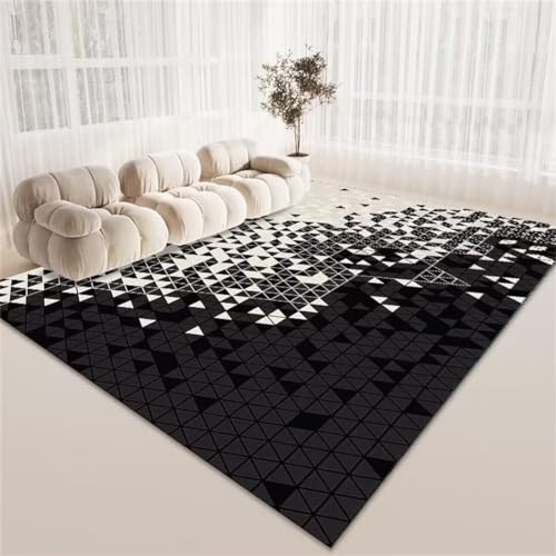 Kunsen Teppich schreibtischstuhl deko büro Schwarzes und graues Dreieck geometrisches Design Sofa Teppich pflegeleicht für rutschfest deko büro 160X280CM von Kunsen