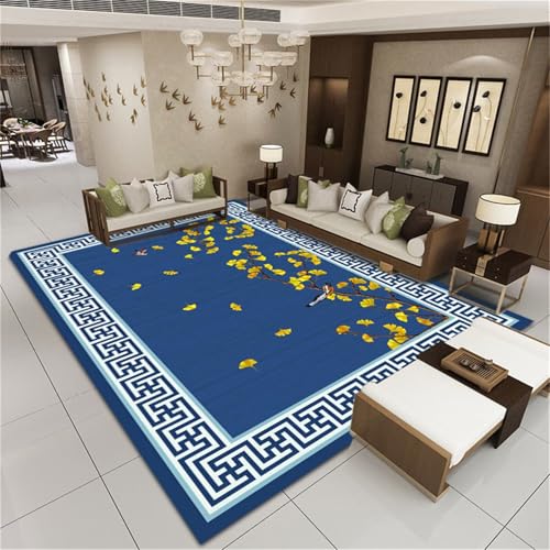 Kunsen Teppiche Für Wohnzimmer Teppich schreibtischstuhl Schwarz Schmutzabweisendes und langlebiges, grün-gelbes Blättermuster das 70x140CM Room deko von Kunsen