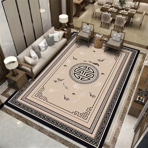 Kunsen Teppiche Modern Designer Für Wohnzimmer 180X230CM Schwarz Khakifarbenes, langlebiges mit einfachem geometrischem Druckdesign Moderne Waschbarer Teppich von Kunsen