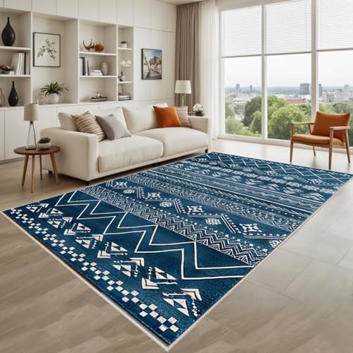 Kunsen Verschleißfest Teppich+Wohnzimmer Blau 100X200Cm Kurzflor Retro-Geometrie Für Esszimmerzimmer Kunsen Verschleißfest Teppich+Wohnzimmer Blau 100X200Cm Kurzflor Retro-Geometrie Für Esszimmerzimmer von Kunsen