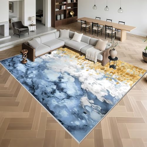 Kunsen Waschbar Fussmatte Innen 50x80cm,Abstrakte Kunst,rutschfest,Kuschel für Schlafzimmer,Balkon,Flur Blau von Kunsen