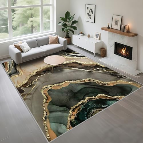 Kunsen Waschbar Teppich Für Wohnzimmer 200X280Cm Grün-Grau, Kurzflor Abstrakte Designs Werden Im Wohnzimmer, Im Flur Und Im Kinderzimmer Verwendet von Kunsen