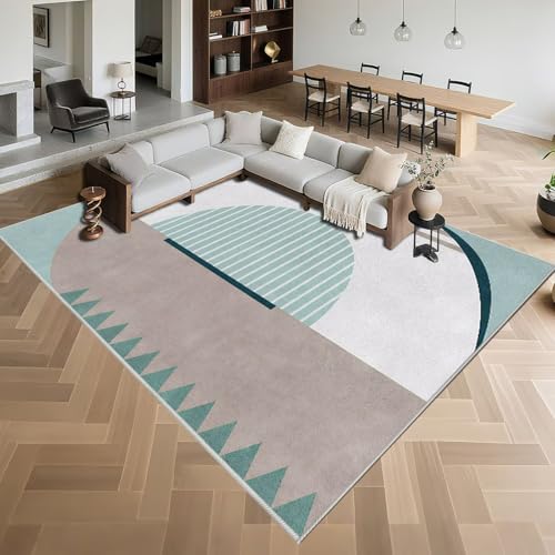 Kunsen Waschbar Teppich Schlafzimmer 140x200cm,Moderne Geometrie,Antirutsch für Wohnzimmer,Wohnungs,Esstisch Blau von Kunsen
