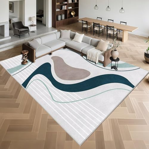 Kunsen Waschbar Teppich Schlafzimmer 80x160cm,Moderne Geometrie,Antirutsch für Wohnzimmer,Wohnungs,Esstisch Blau von Kunsen