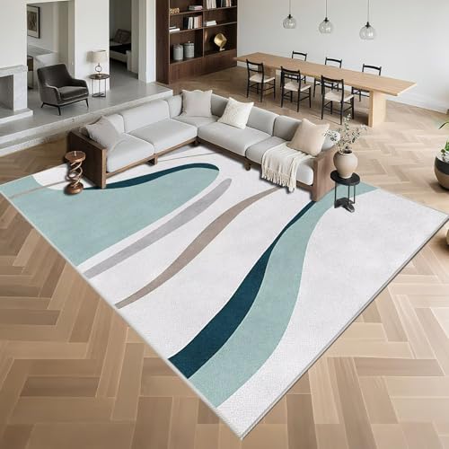 Kunsen Waschbar Teppich Schlafzimmer 80x160cm,Moderne Geometrie,Kurzflor,Weich für Wohnzimmer,Wohnungs,Esstisch Blau von Kunsen