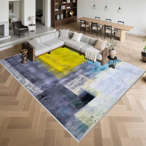 Kunsen Waschbar Wohnzimmer Teppich Groß 200x300cm,Abstrakte Kunst,Pflegeleicht für Schlafzimmer,Balkon,Esstisch Gelb von Kunsen