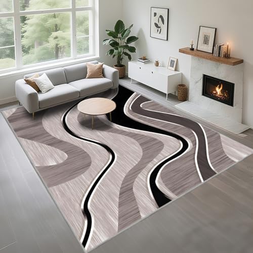 Kunsen Waschbar Wohnzimmerteppich 80X120Cm Braun-Schwarz, Kurzflor Das Abstrakte Streifenmuster Wird Im Flur des Wohnzimmers Verwendet Kunsen Waschbar Wohnzimmerteppich 80X120Cm Braun-Schwarz, Kurzflor Das Abstrakte Streifenmuster Wird Im Flur des Wohnzimmers Verwendet von Kunsen