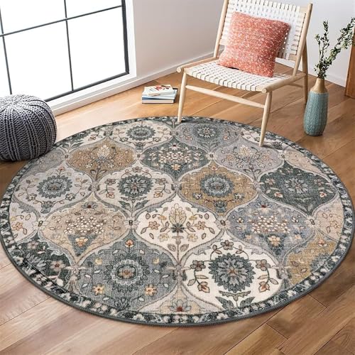 Kunsen Waschbare Teppich 80x80cm Grau Weiches, rutschfestes, retroes Blumenmuster für das Wohnzimmer und Bett korridor Teenager Mädchen von Kunsen