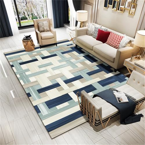 Kunsen Waschbare Teppiche Teppich Reinigung Blau Moderne geometrische Muster für Wohnzimmer und Büro 70x140CM badezimmerteppich von Kunsen