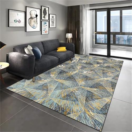 Kunsen Waschbare Teppiche badezimmerteppich Gelb Blau und Grau, pflegeleicht für das Jugendzimmer 150x200CM deko Schlafzimmer von Kunsen