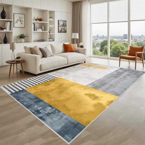 Kunsen Waschbare Wohnzimmerteppich Gelb, Blau, Grau 120X160Cm Kurzflor Abstrakte Streifen Für Umkleidekabinen Kunsen Waschbare Wohnzimmerteppich Gelb, Blau, Grau 120X160Cm Kurzflor Abstrakte Streifen Für Umkleidekabinen von Kunsen