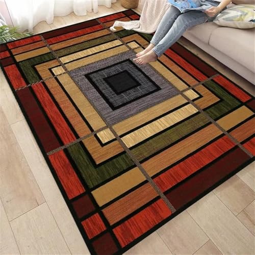 Kunsen Waschbarer Teppich Waschmaschine 160X230CM Rot Leicht zu reinigendes grünes Wohnzimmer mit geometrischem Retro-Muster Schmutzfangmatte Günstig von Kunsen