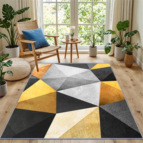 Kunsen Weicher Wohnzimmer Teppichboden Gelb,Schwarz 180X250Cm, Kurzflor Moderne Geometrische Teppiche Für Büro Esszimmer Kinderzimmer von Kunsen