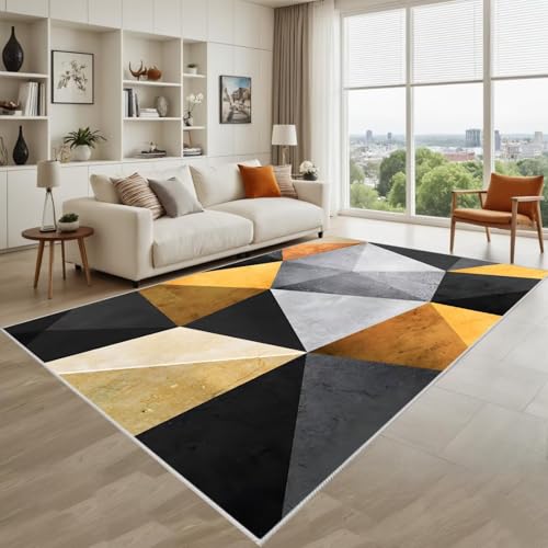 Kunsen Washable Wohnzimmerteppich Schwarz Gelb 80X120Cm, Kurzflor Moderne Geometrie Für Teenager-Schlafzimmerflure Kunsen Washable Wohnzimmerteppich Schwarz Gelb 80X120Cm, Kurzflor Moderne Geometrie Für Teenager-Schlafzimmerflure von Kunsen