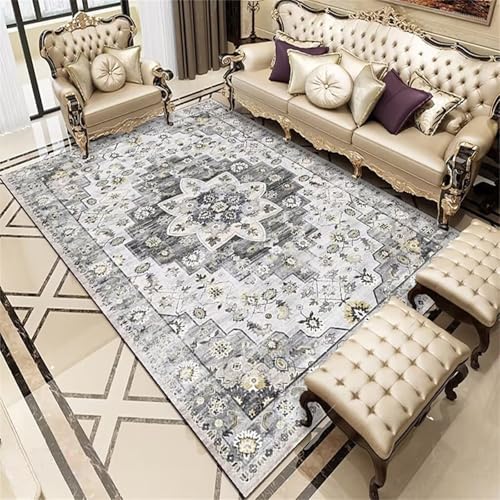 Kunsen Weich Waschbarer Wohnzimmerteppich 140X200Cm Grau, Kurzflor Vintage-Blumen Kunsen Weich Waschbarer Wohnzimmerteppich 140X200Cm Grau, Kurzflor Vintage-Blumen von Kunsen