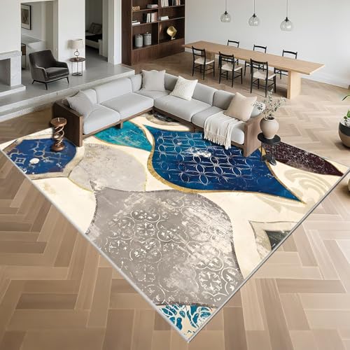 Kunsen Weich Wohnzimmerteppich Modern 100x160cm,Geometrische Abstraktion,Waschbar In Waschmaschine für Kinderzimmer,Esstisch,Büro Blau Kunsen Weich Wohnzimmerteppich Modern 100x160cm,Geometrische Abstraktion,Waschbar In Waschmaschine für Kinderzimmer,Esstisch,Büro Blau von Kunsen