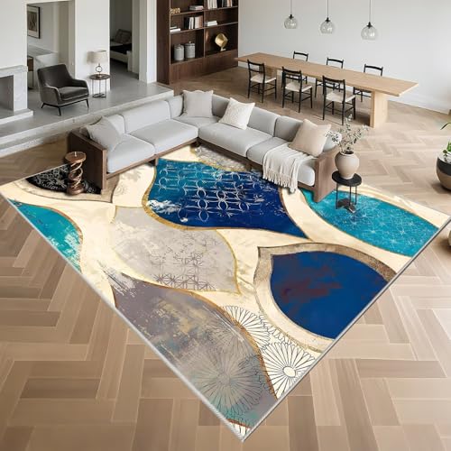 Kunsen Weich Wohnzimmerteppich Modern 130x190cm,Geometrische Abstraktion,Waschbar für Kinderzimmer,Esstisch,Büro Blau von Kunsen